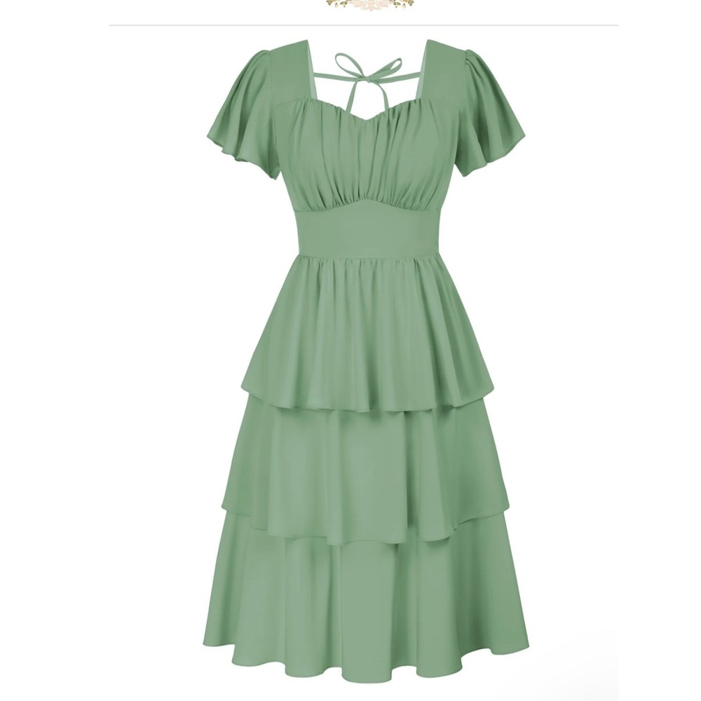 Belle Poque Green Tiered Ruffle Midi Dress A-Line Swing Smocked Back 2XL NWT